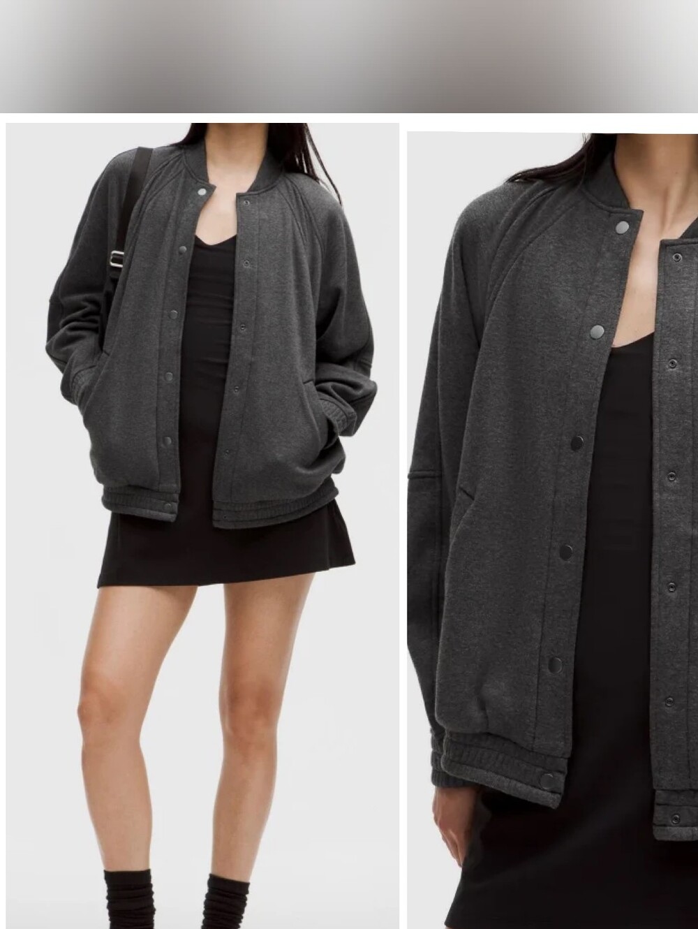 NWT Lululemon Scuba Oversized Varsity Jacket Plush - Heathered Core Black - M/L
